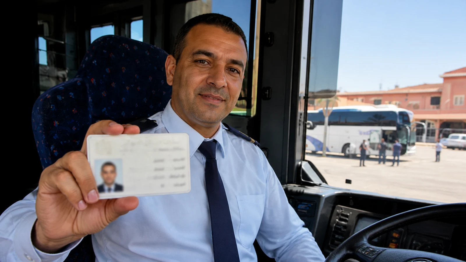 صورة السؤال D-BUS-Q02: سياقة حافلة مخصصة للنقل العمومي للمسافرين كتطلب من السائق يتوفر على بطاقة السائق المهني.