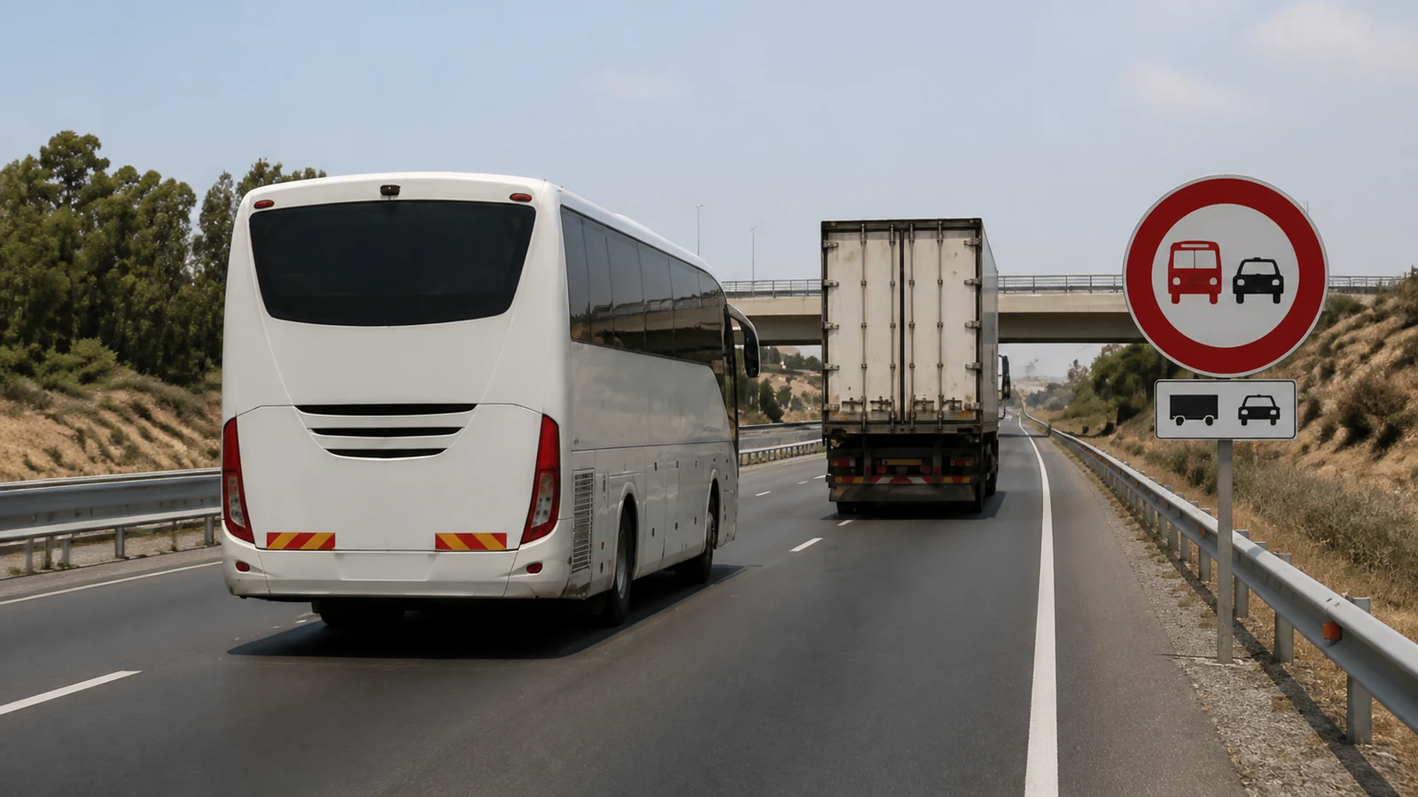 صورة السؤال D-BUS-Q03: فهاد الحالة، واش ممنوع على سائق الحافلة يتجاوز فهاد الطريق؟