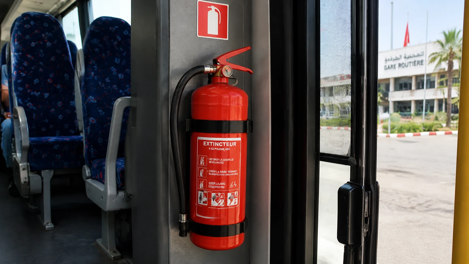 صورة السؤال D-BUS-Q07: من اللازم تتوفر مركبة النقل الجماعي للأشخاص على جهازي إطفاء الحريق إلى كان عدد المقاعد ديالها: