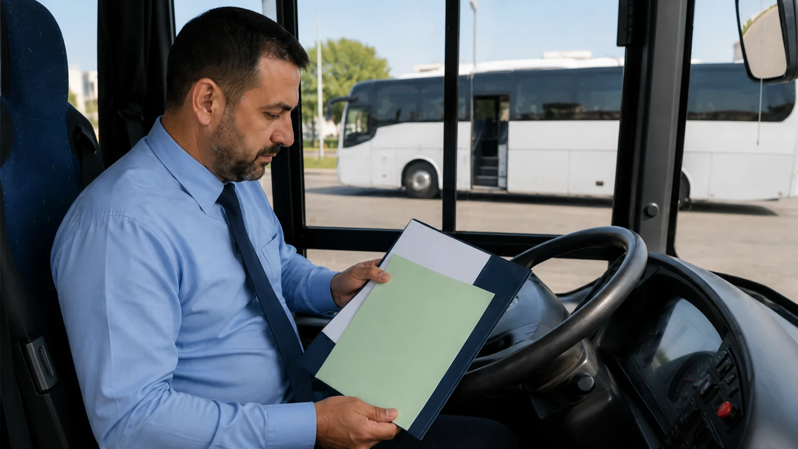 صورة السؤال D-BUS-Q18: سائق حافلة نقل خاص واش من الواجب يتوفر على ورقة الطريق ورخصة النقل؟