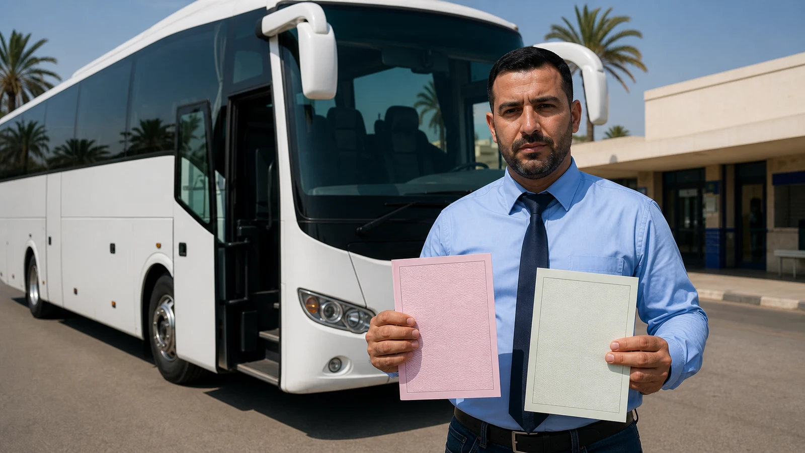 صورة السؤال D-BUS-Q19: سائق حافلة نقل خاص واش من الواجب يتوفر على رخصة القبول ورخصة النقل؟