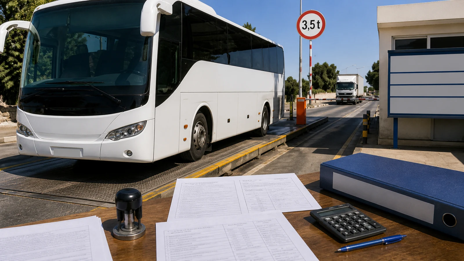 صورة السؤال D-BUS-Q20: كنسوق عربة نقل مسافرين ومجموع الوزن ديالها مع الحمولة 3.5 طن. واش خاص تتوفر على الضريبة على الحمولة والضريبة على المحور؟