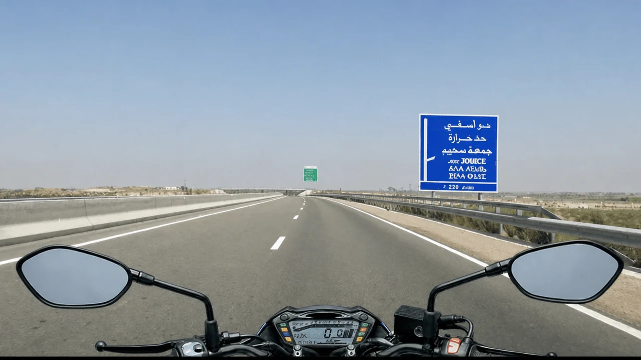 صورة السؤال A-MOTOR-Q36: كنسوق دراجة نارية، فهاد الطريق السرعة ديالي القصوى :