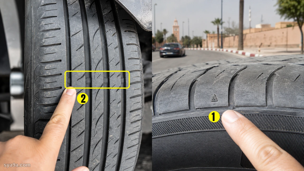 صورة السؤال S4-Q10: المؤشر لي كيعلم على مستوى تأكل العجلات :
المثلث كيساعد على معرفة مكان مؤشر مستوى التأكل :